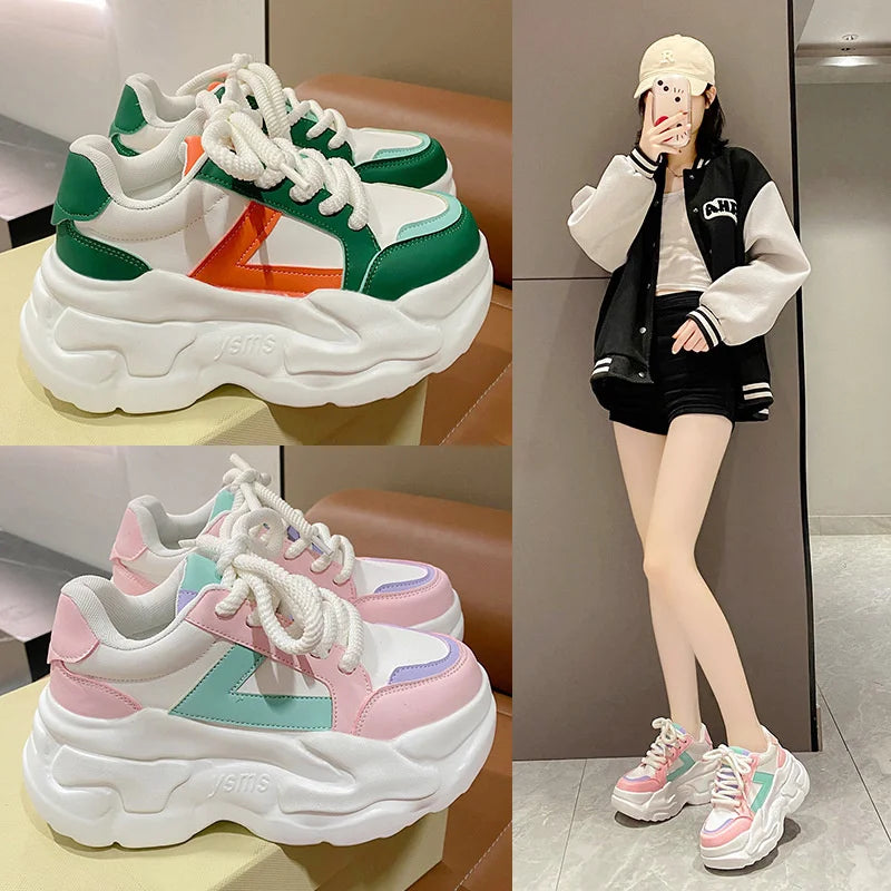 Hidden Heel Leather Platform Sneakers