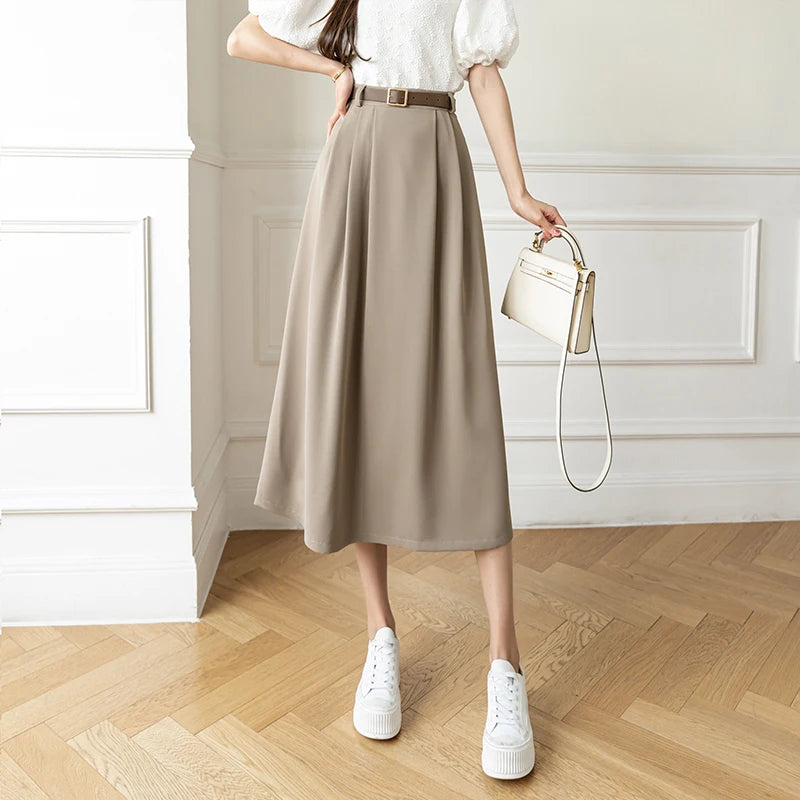 Retro High Waist Office Midi Skirt