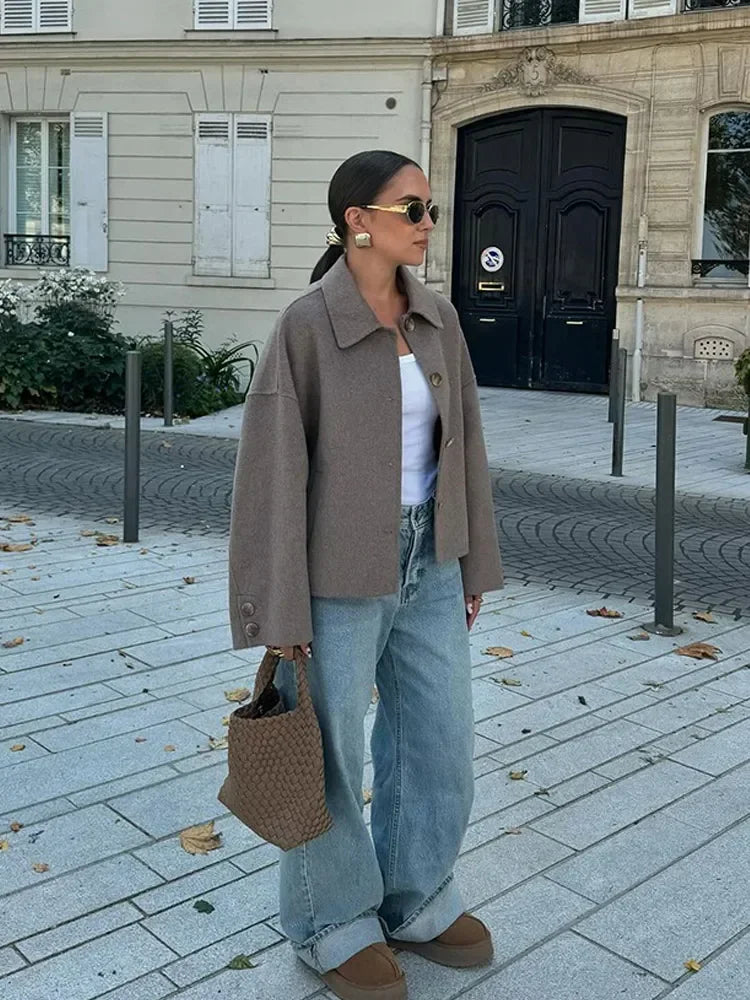 Single Breasted Pleated Wool Coat