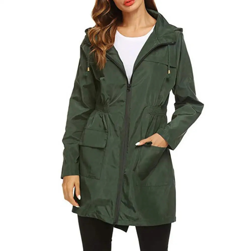 Long Waterproof Hooded Raincoat Women