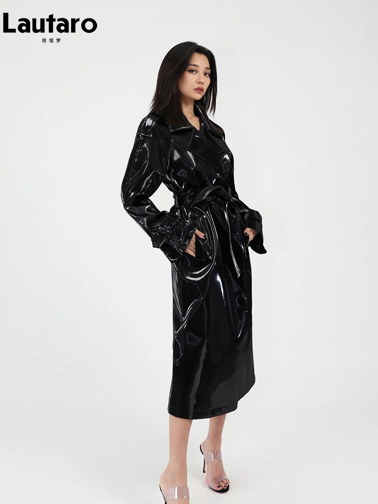 Shiny Reflective Patent Leather Trench