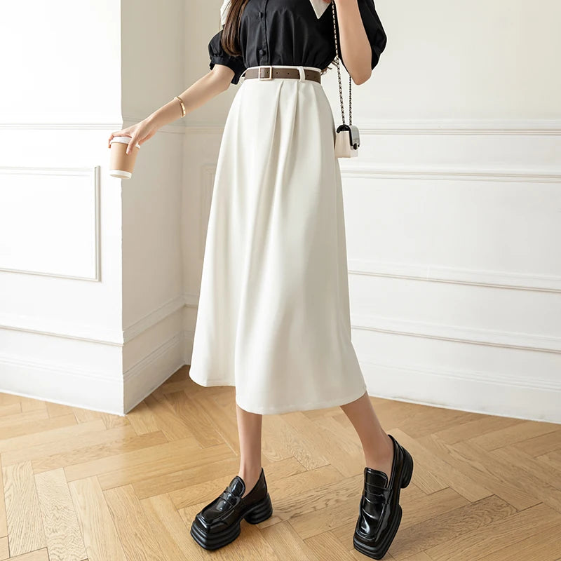 Retro High Waist Office Midi Skirt