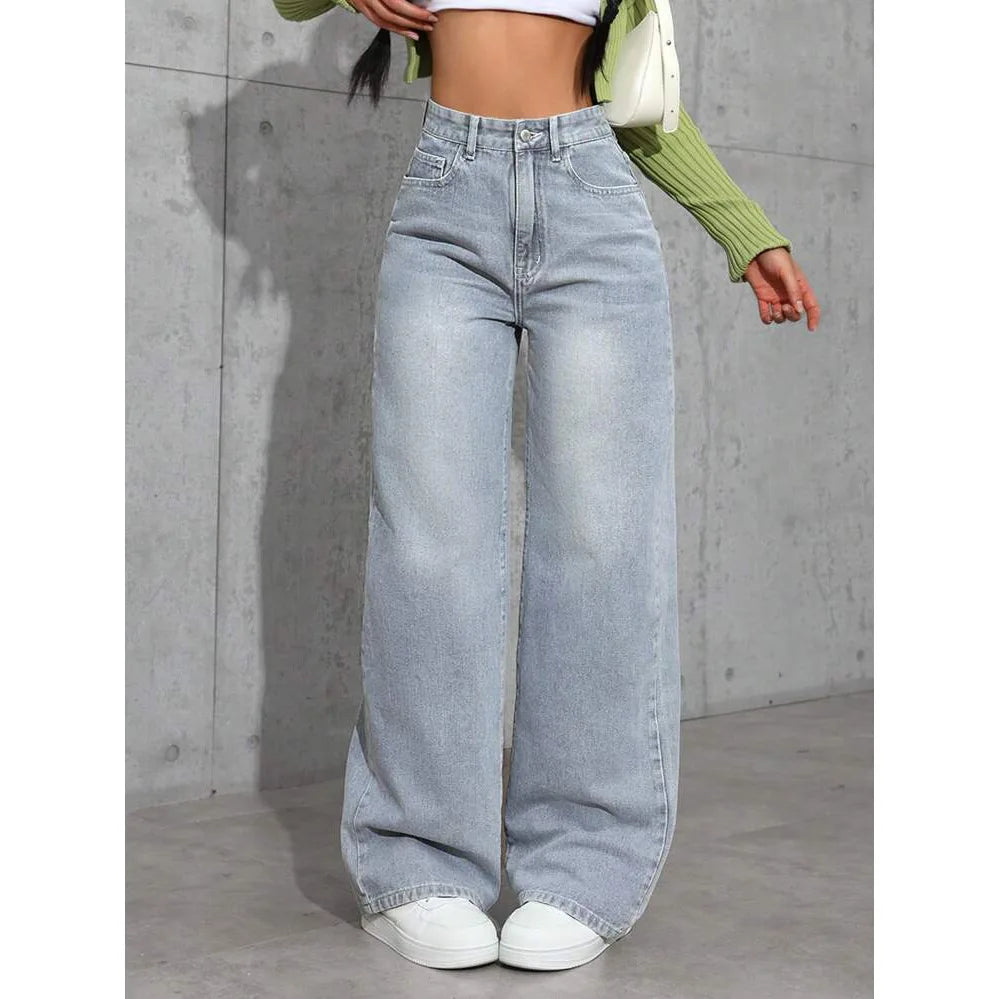 Denim Wide Leg Straight Jeans