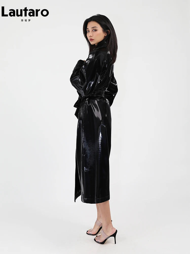 Shiny Reflective Patent Leather Trench