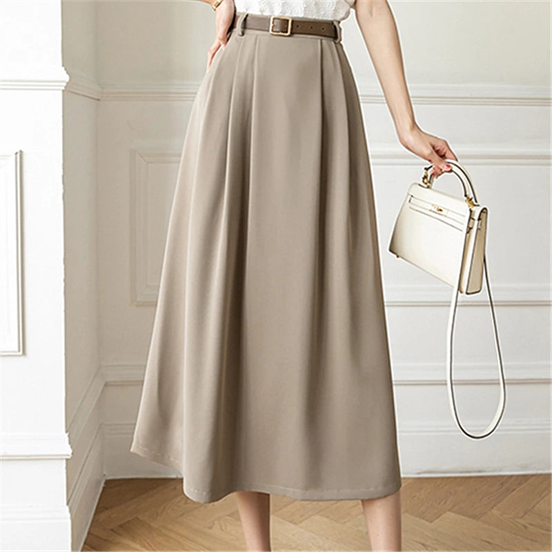 Retro High Waist Office Midi Skirt