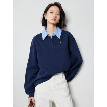 Patchwork Turn Down Collar Hoodie Women