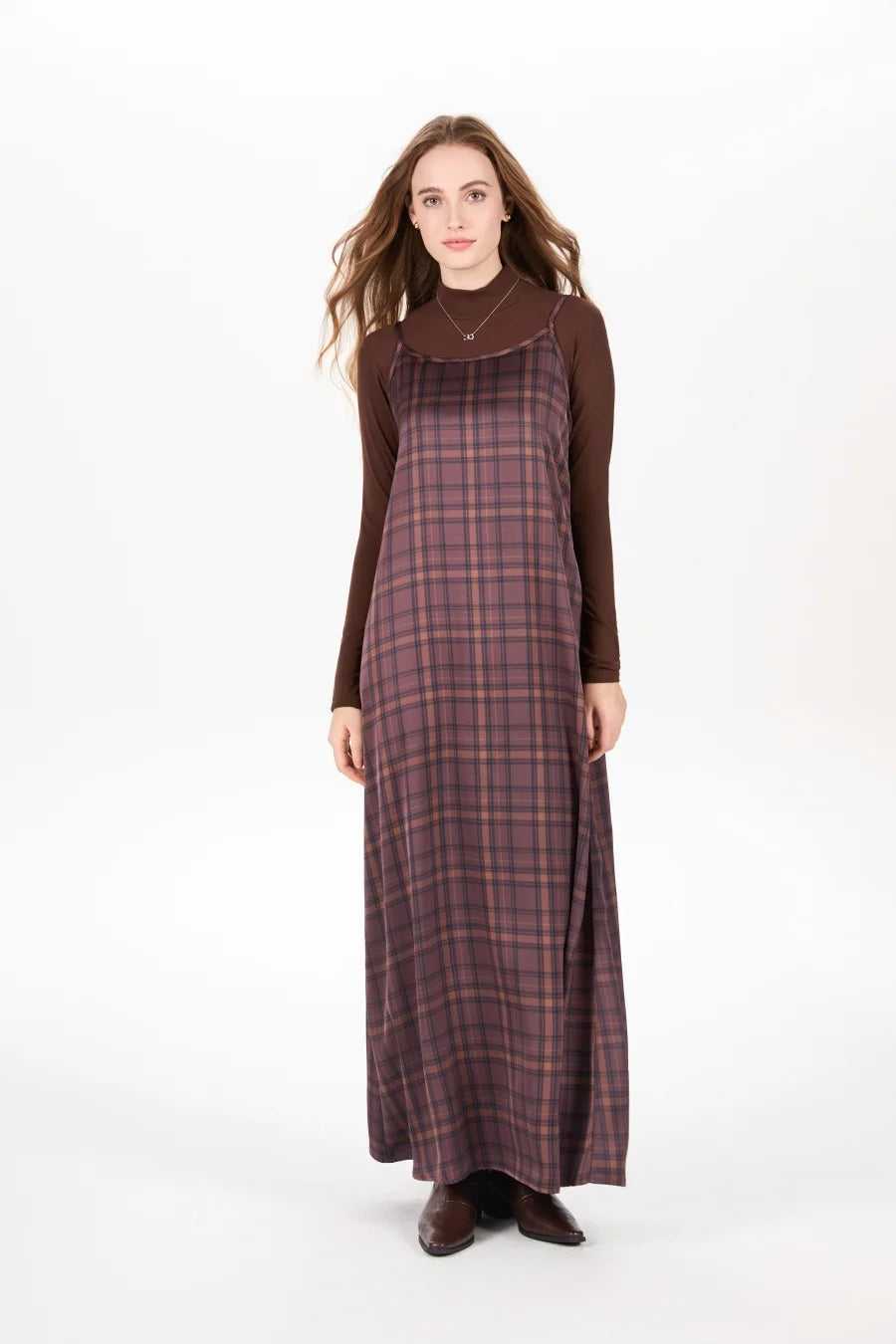 Mockneck Slip Satin Adjustable Floor-Length Dress