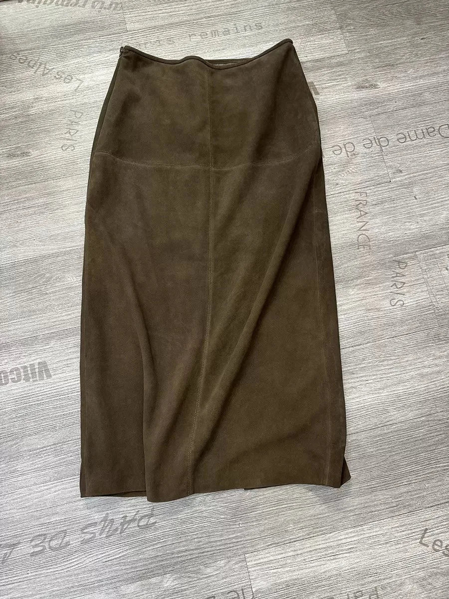 Retro Suede Leather Long Skirt
