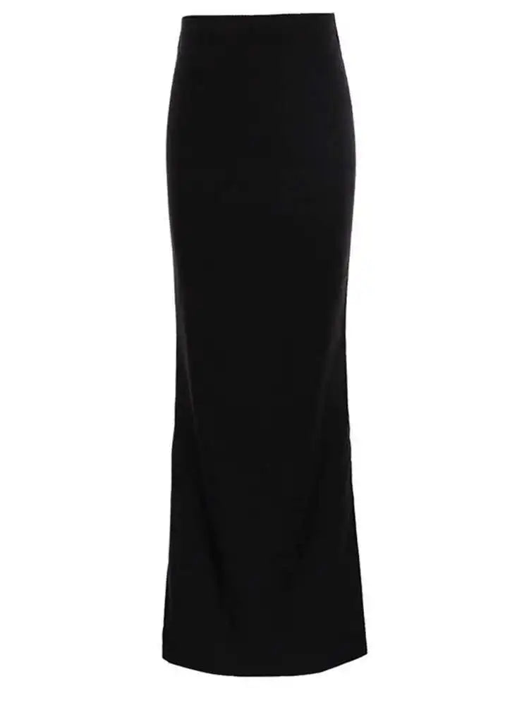 Black Seamless Straight Maxi Skirt