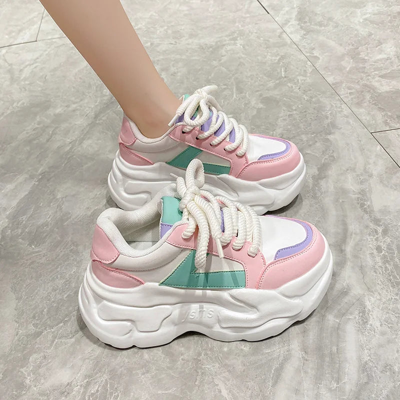 Hidden Heel Leather Platform Sneakers