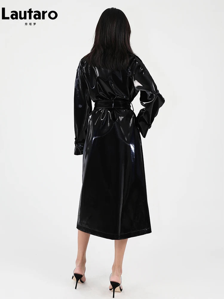 Shiny Reflective Patent Leather Trench