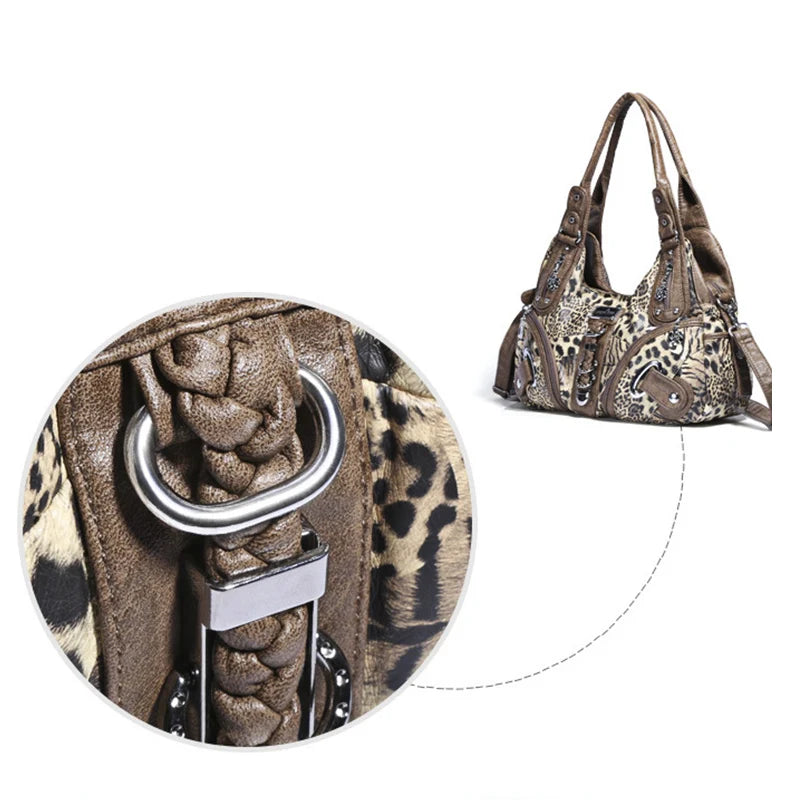 Leopard Print Top Handle Handbag