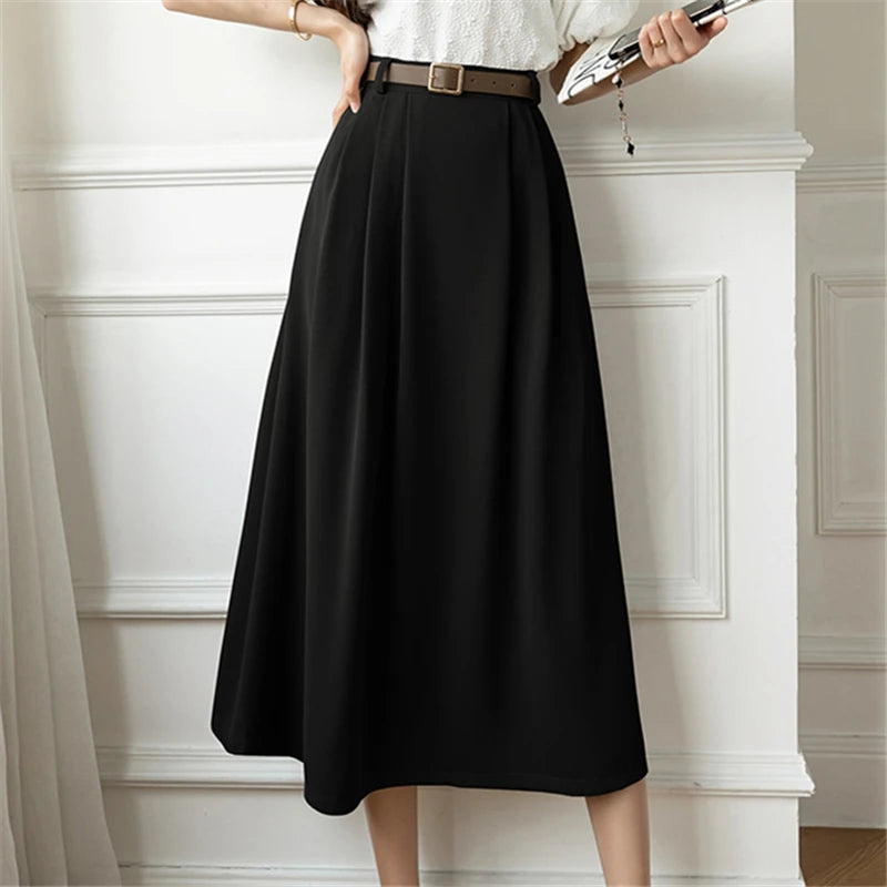 Retro High Waist Office Midi Skirt