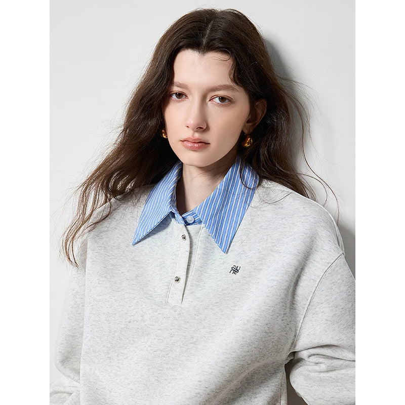 Patchwork Turn Down Collar Hoodie Women