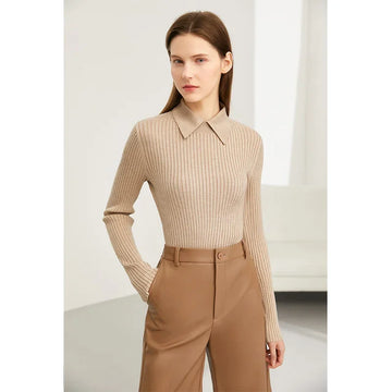 Minimalist Striped Lapel Slim Knit Top