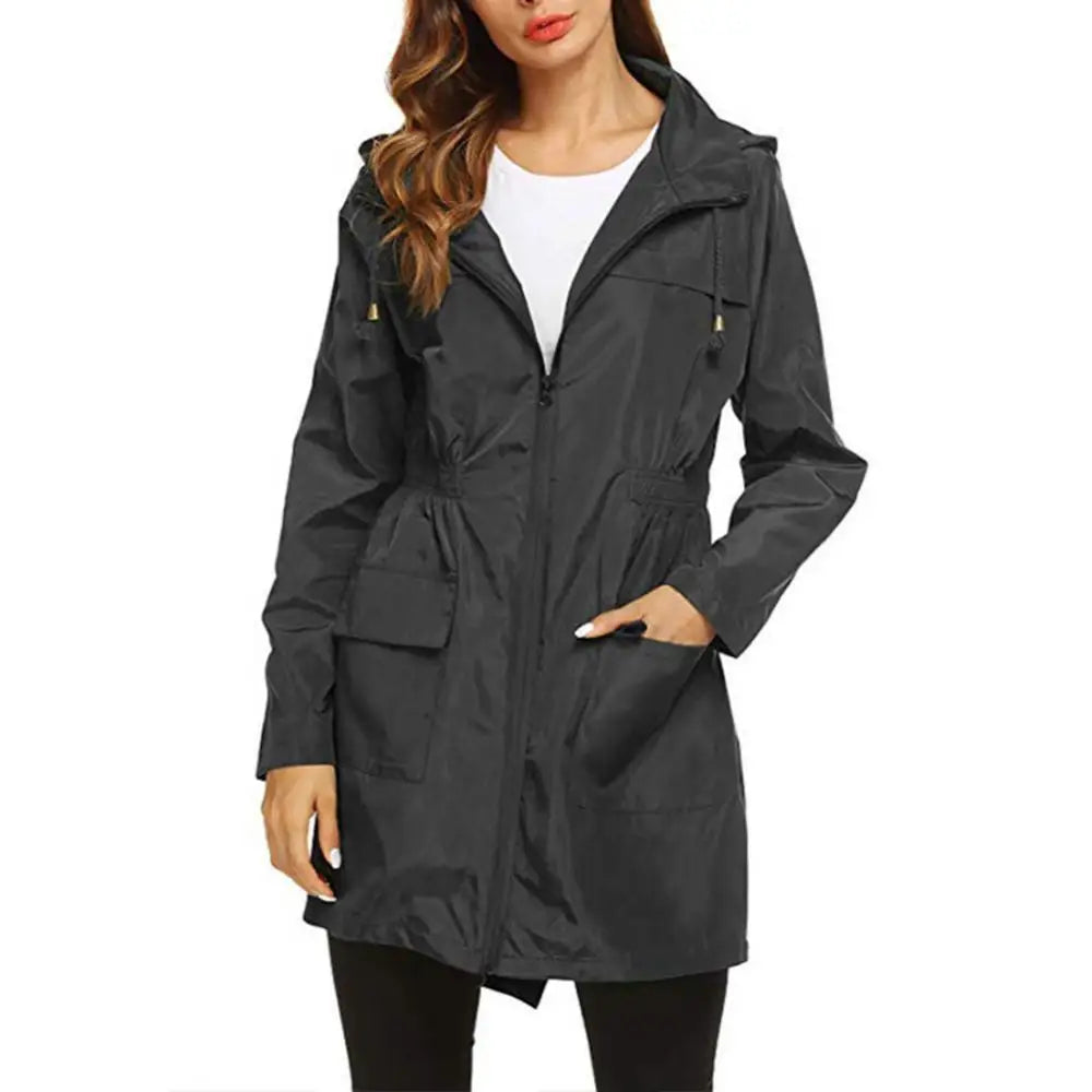 Long Waterproof Hooded Raincoat Women