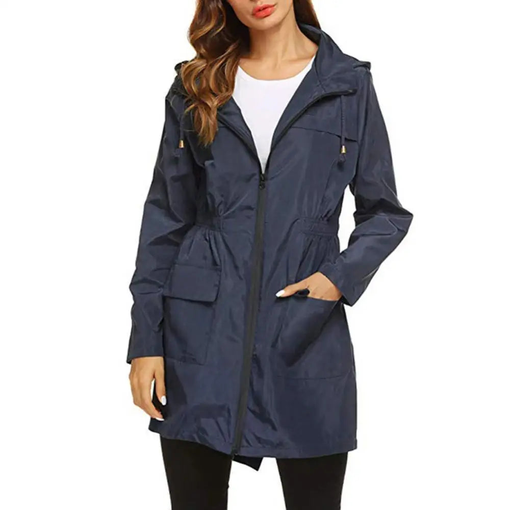Long Waterproof Hooded Raincoat Women