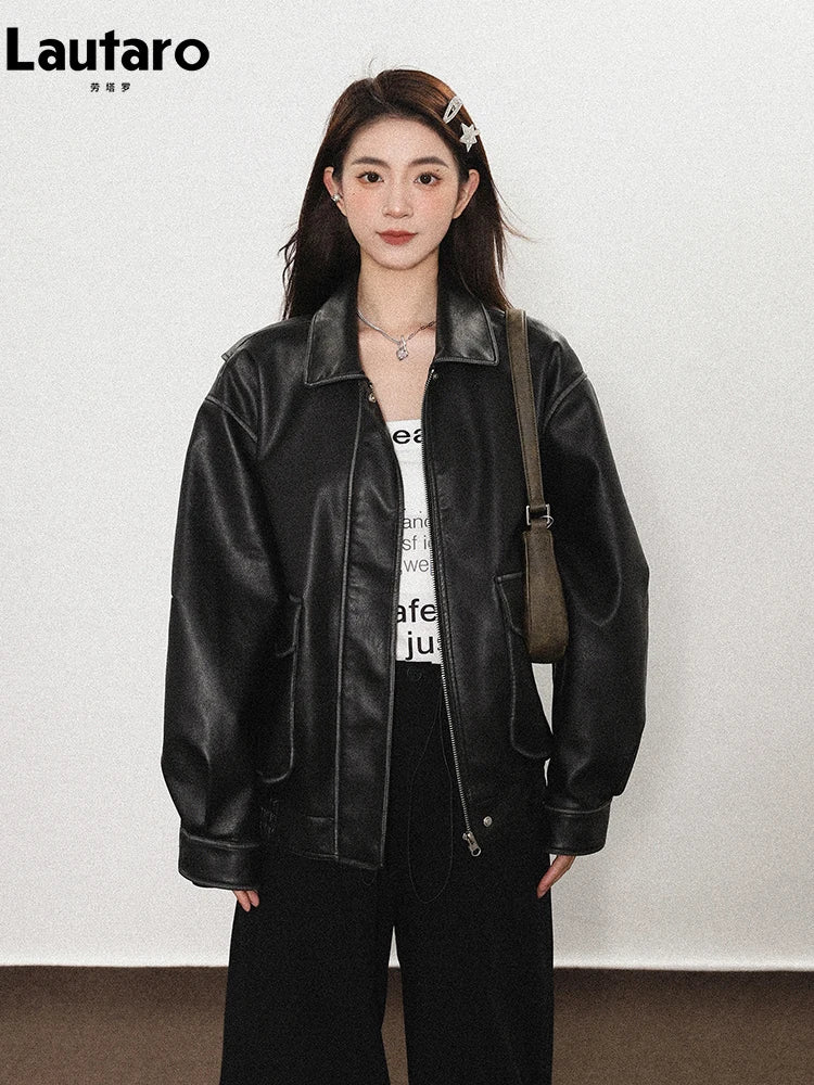 Distressed Brown PU Leather Jacket