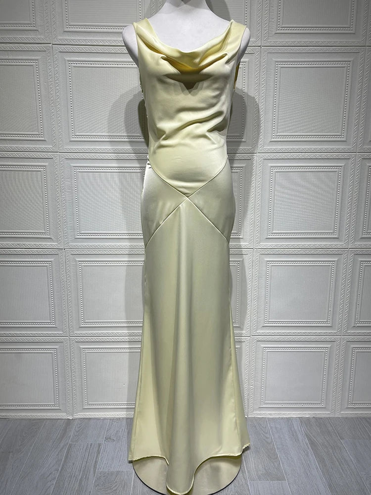 Satin Backless Cowl Neck Club Party Dress