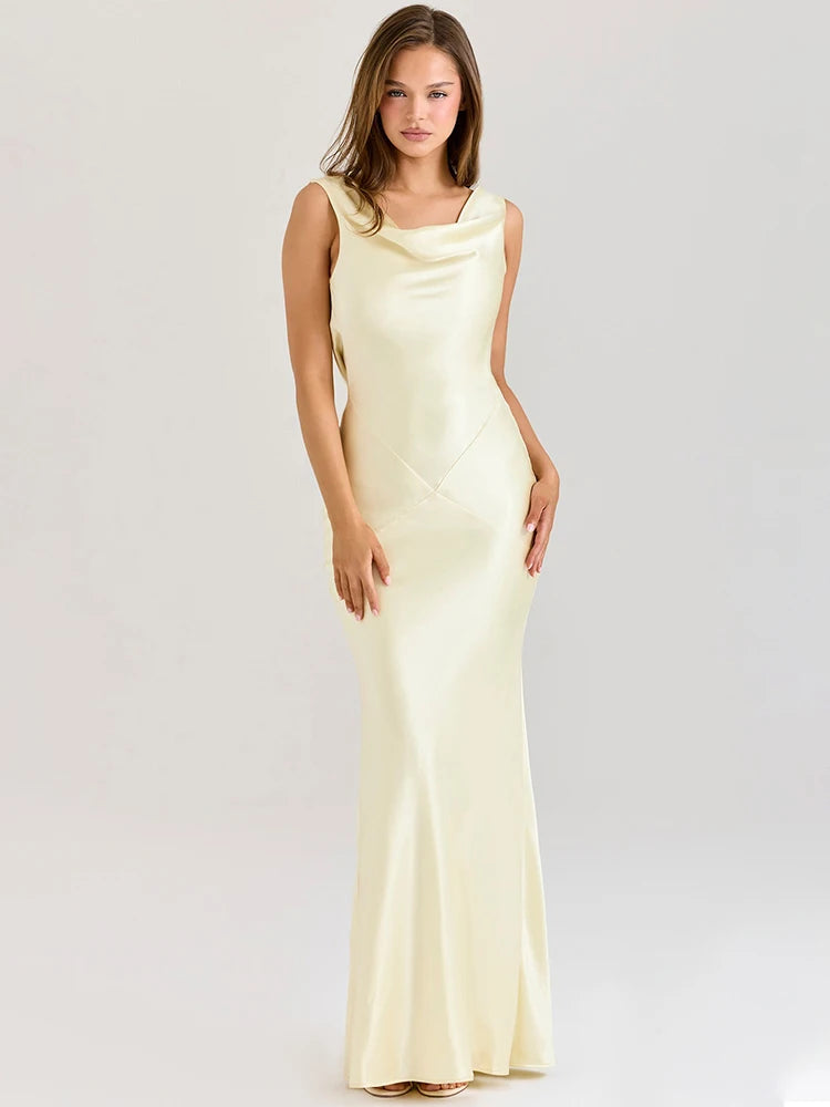 Satin Backless Cowl Neck Club Party Dress