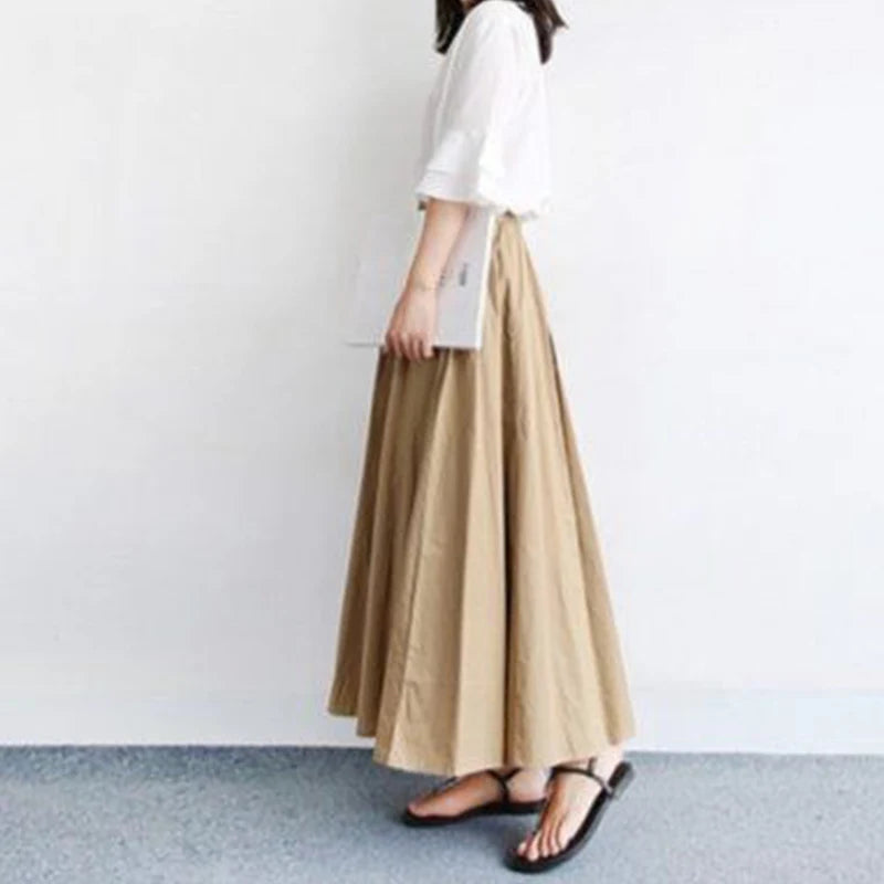 Cotton Maxi High Waist Long Skirt