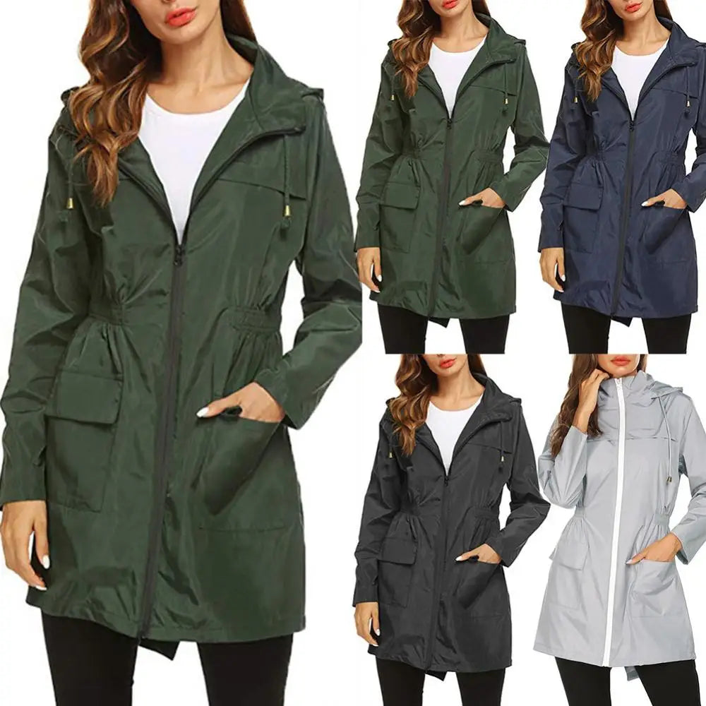 Long Waterproof Hooded Raincoat Women