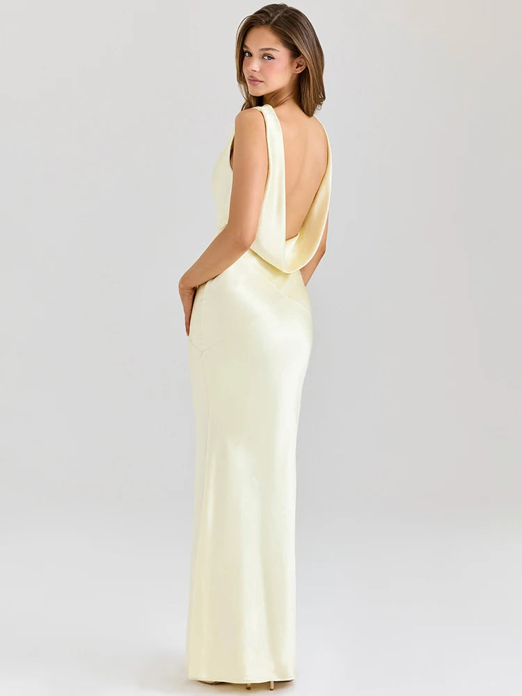 Satin Backless Cowl Neck Club Party Dress