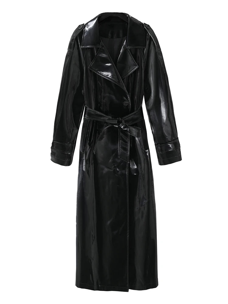 Shiny Reflective Patent Leather Trench