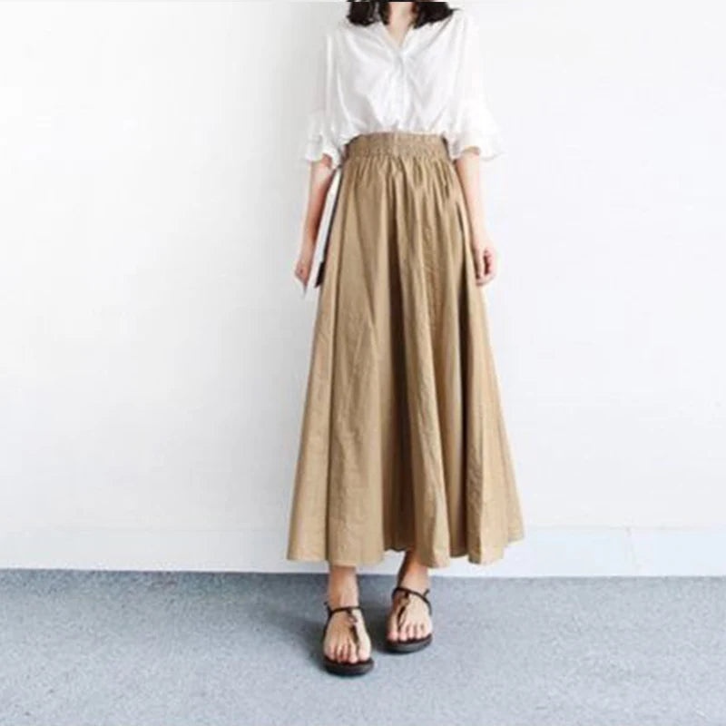 Cotton Maxi High Waist Long Skirt