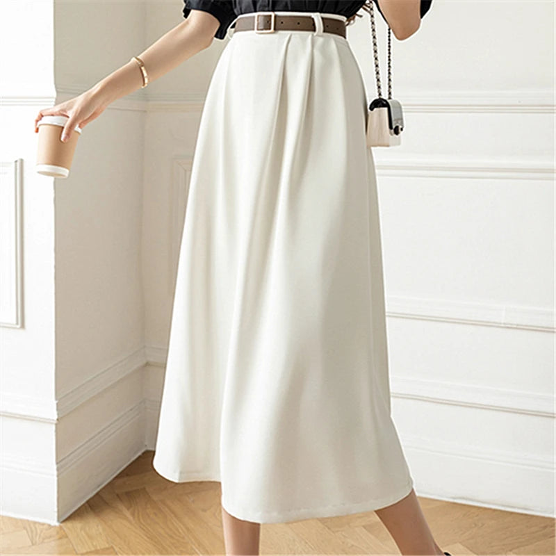 Retro High Waist Office Midi Skirt