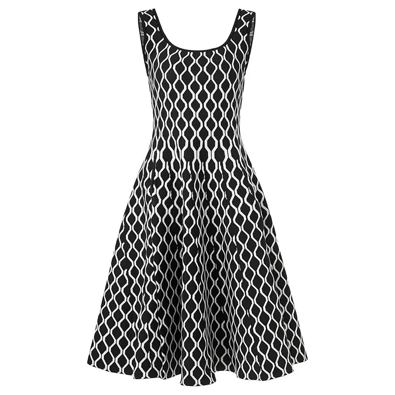 Geometry Knit High-Quality A-Line Dress