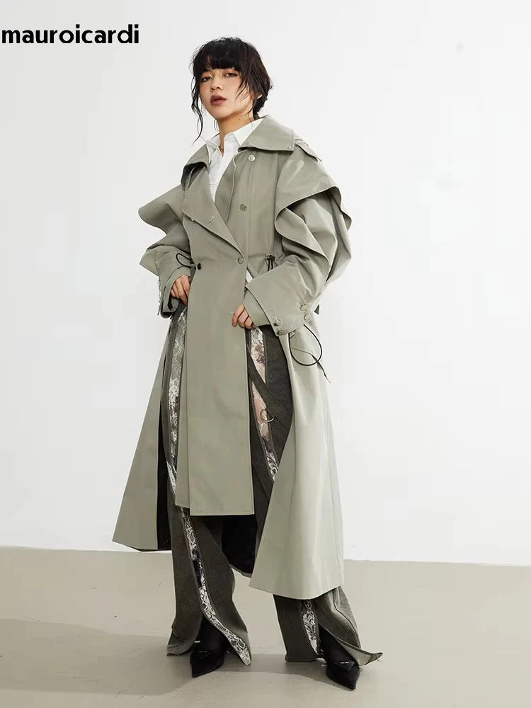 Oversized Ruffled Elegant Trench Coat