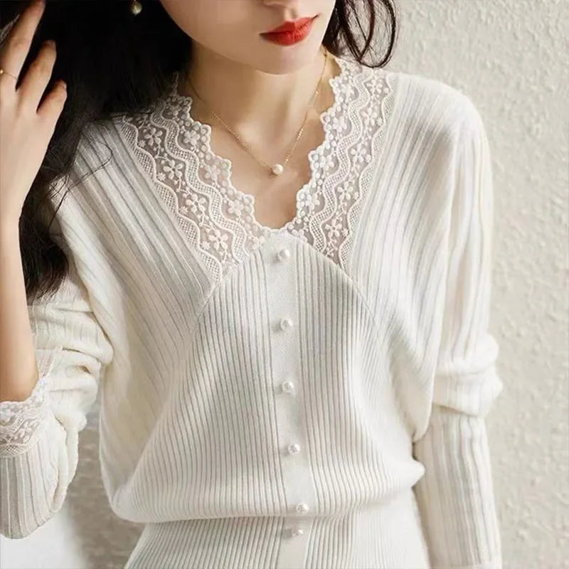 Hollow Out V-Neck Knitted Sweater Women