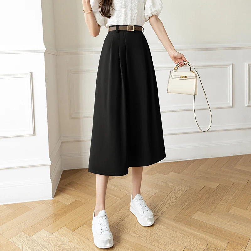Retro High Waist Office Midi Skirt