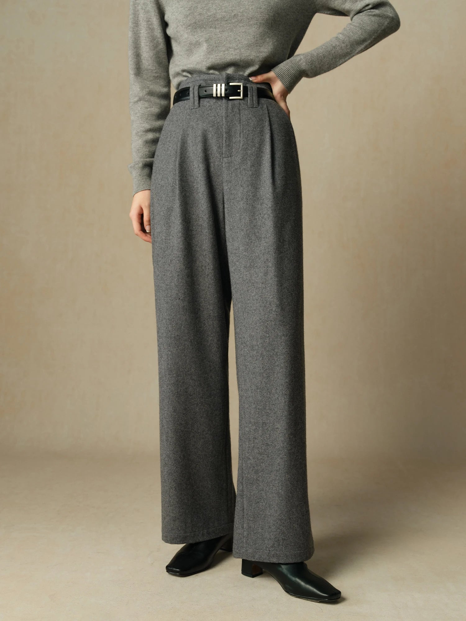 Wool Blend Black Straight Winter Pants