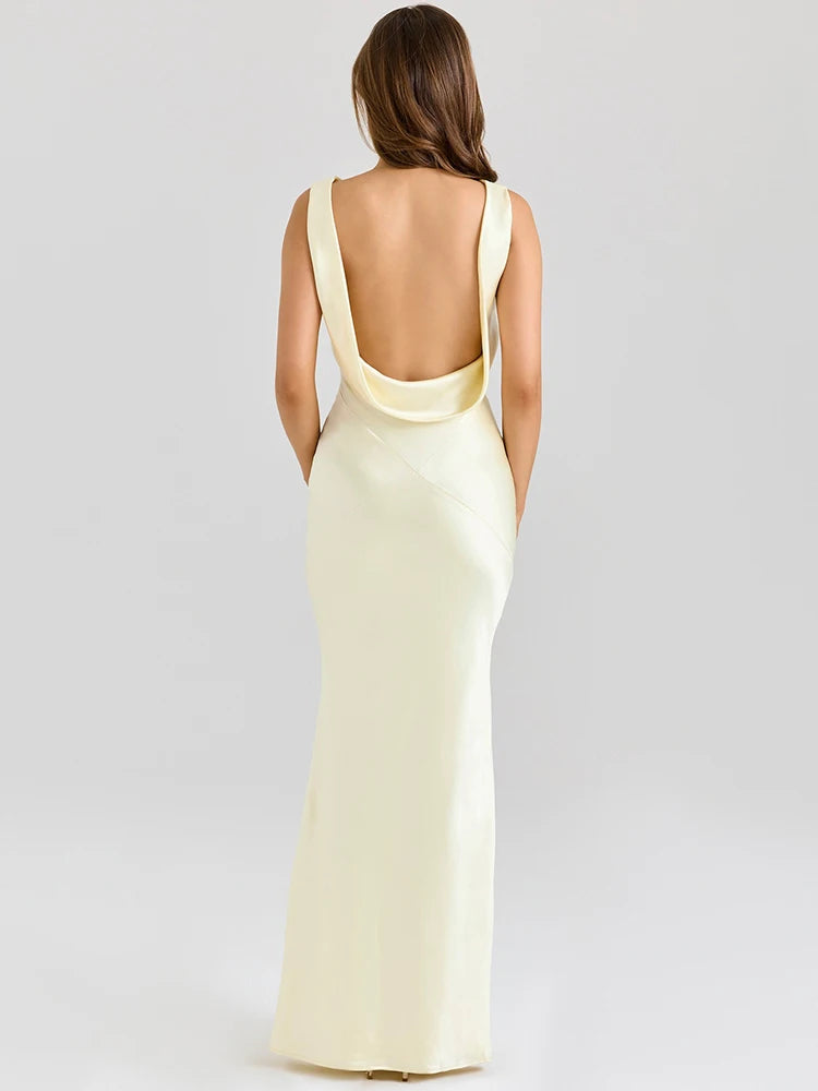 Satin Backless Cowl Neck Club Party Dress