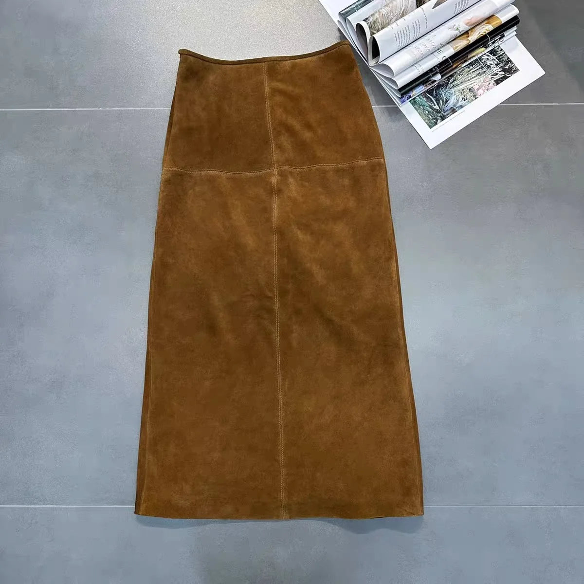 Retro Suede Leather Long Skirt