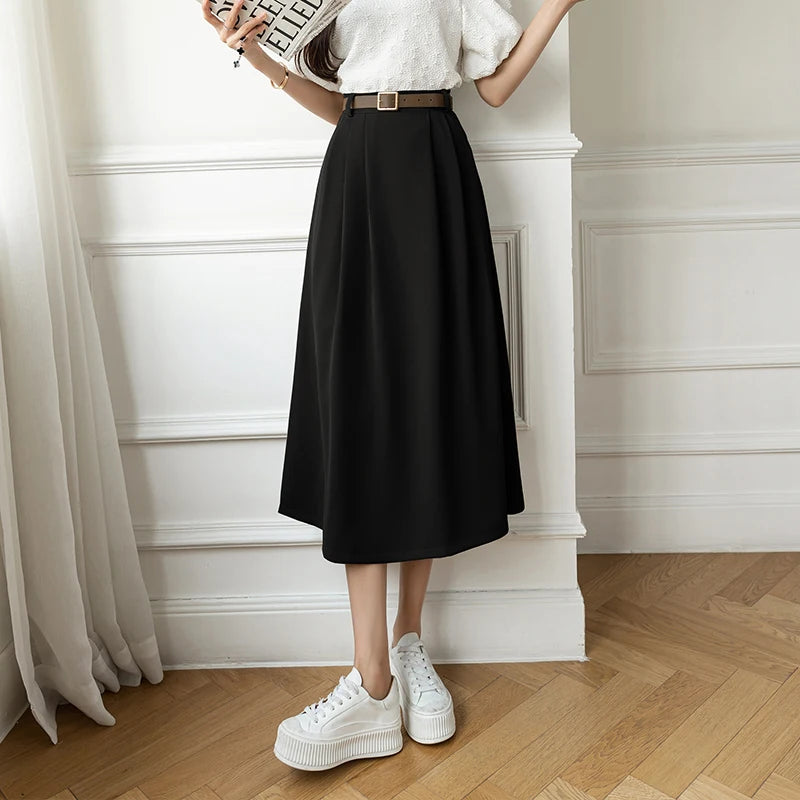Retro High Waist Office Midi Skirt