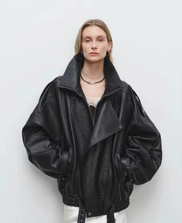 Oversized Black PU Belted Jacket