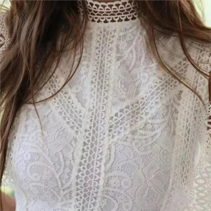 Hollow Geometric Lace Summer Tank Blouse