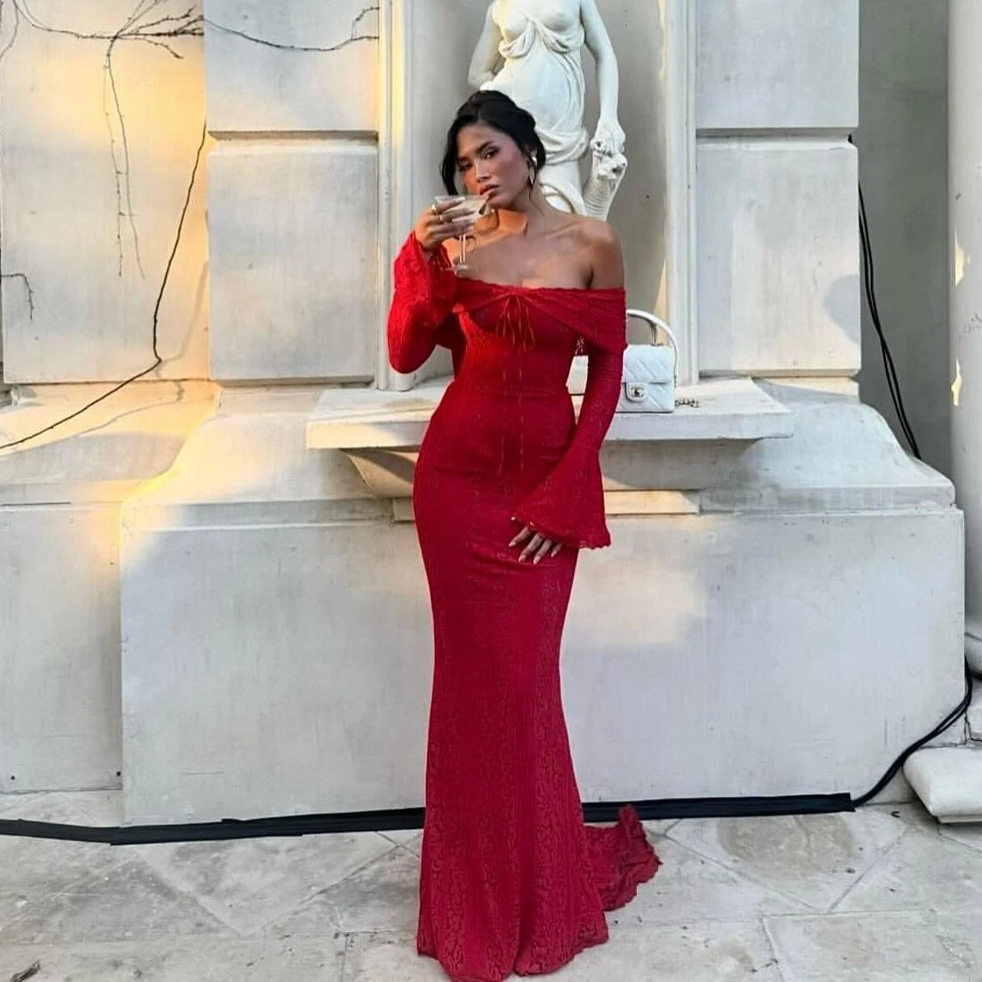 White Off Shoulder Wedding Guest Maxi Dress