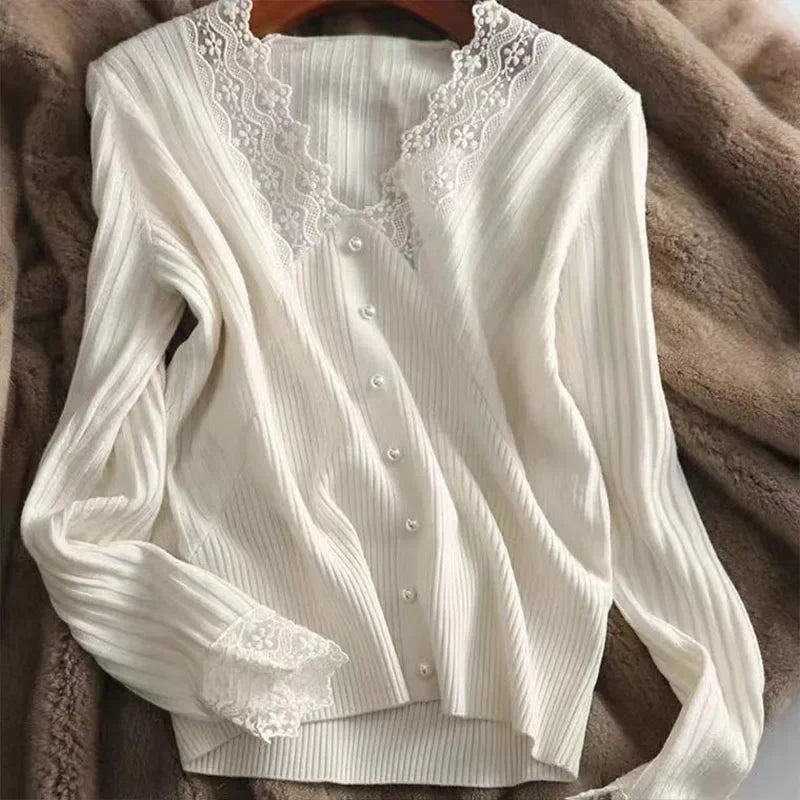 Hollow Out V-Neck Knitted Sweater Women