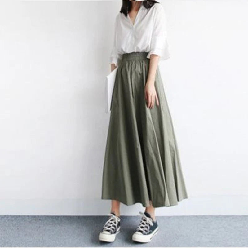 Cotton Maxi High Waist Long Skirt