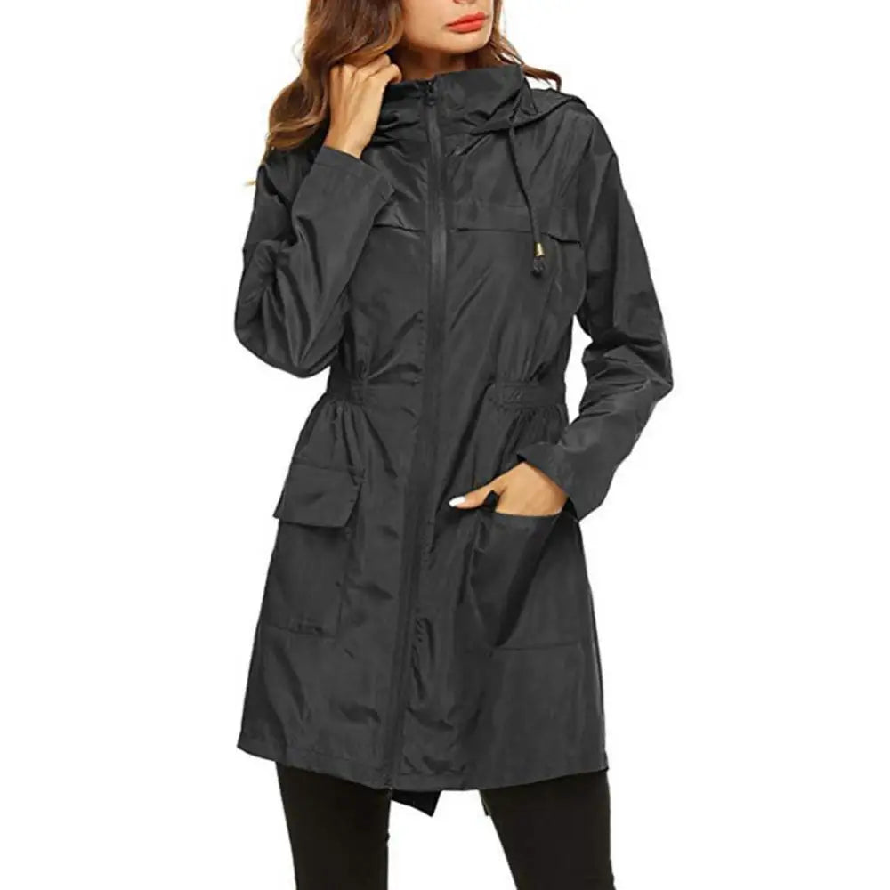 Long Waterproof Hooded Raincoat Women