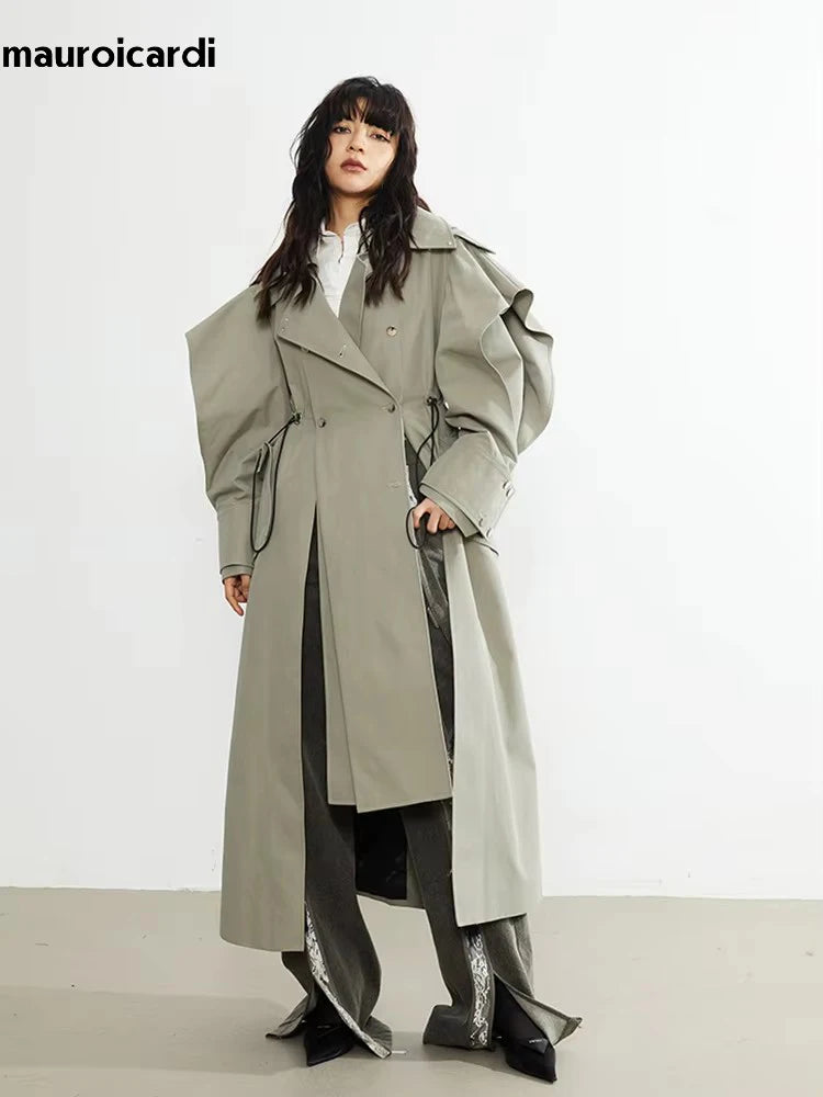 Oversized Ruffled Elegant Trench Coat