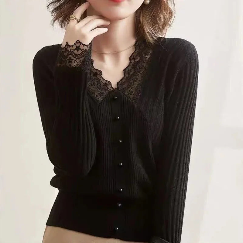 Hollow Out V-Neck Knitted Sweater Women
