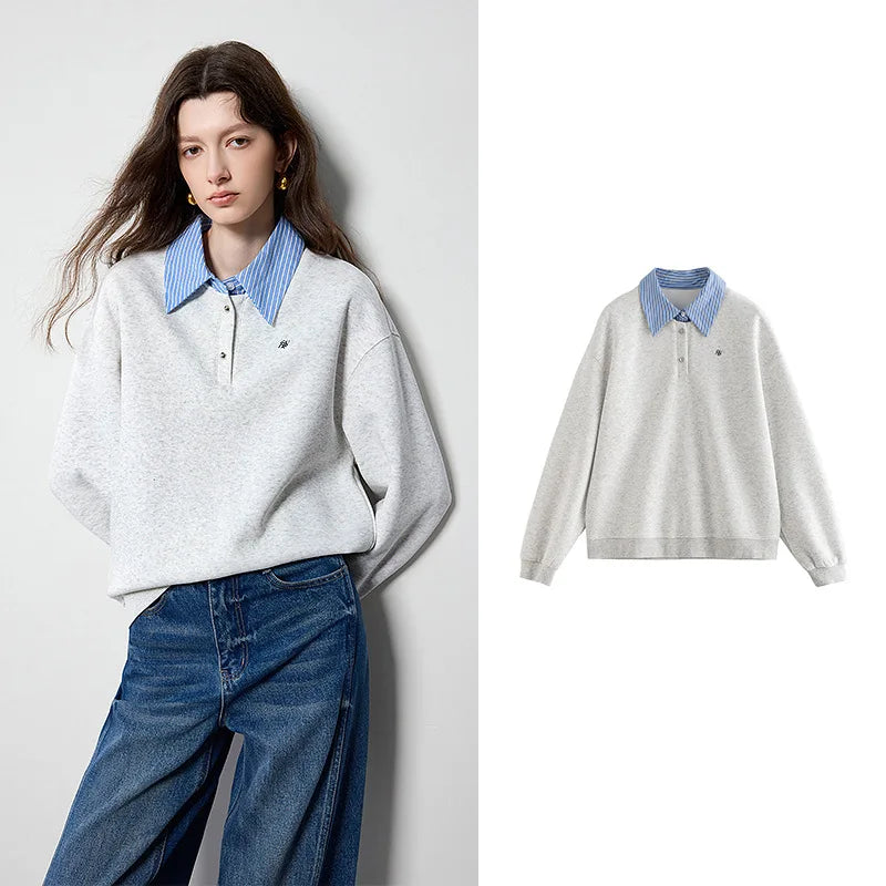 Patchwork Turn Down Collar Hoodie Women