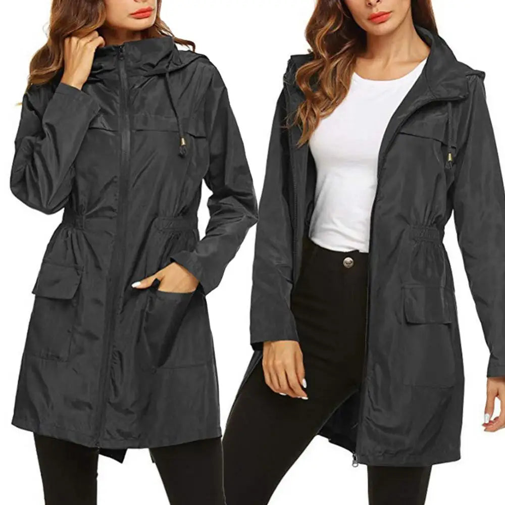 Long Waterproof Hooded Raincoat Women